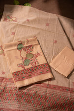 Load image into Gallery viewer, Boho Blossom Peach Muga Cotton Unstitched Suit Set
