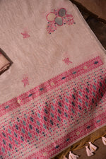 Load image into Gallery viewer, Boho Blossom Pink Muga Cotton Unstitched Suit Set

