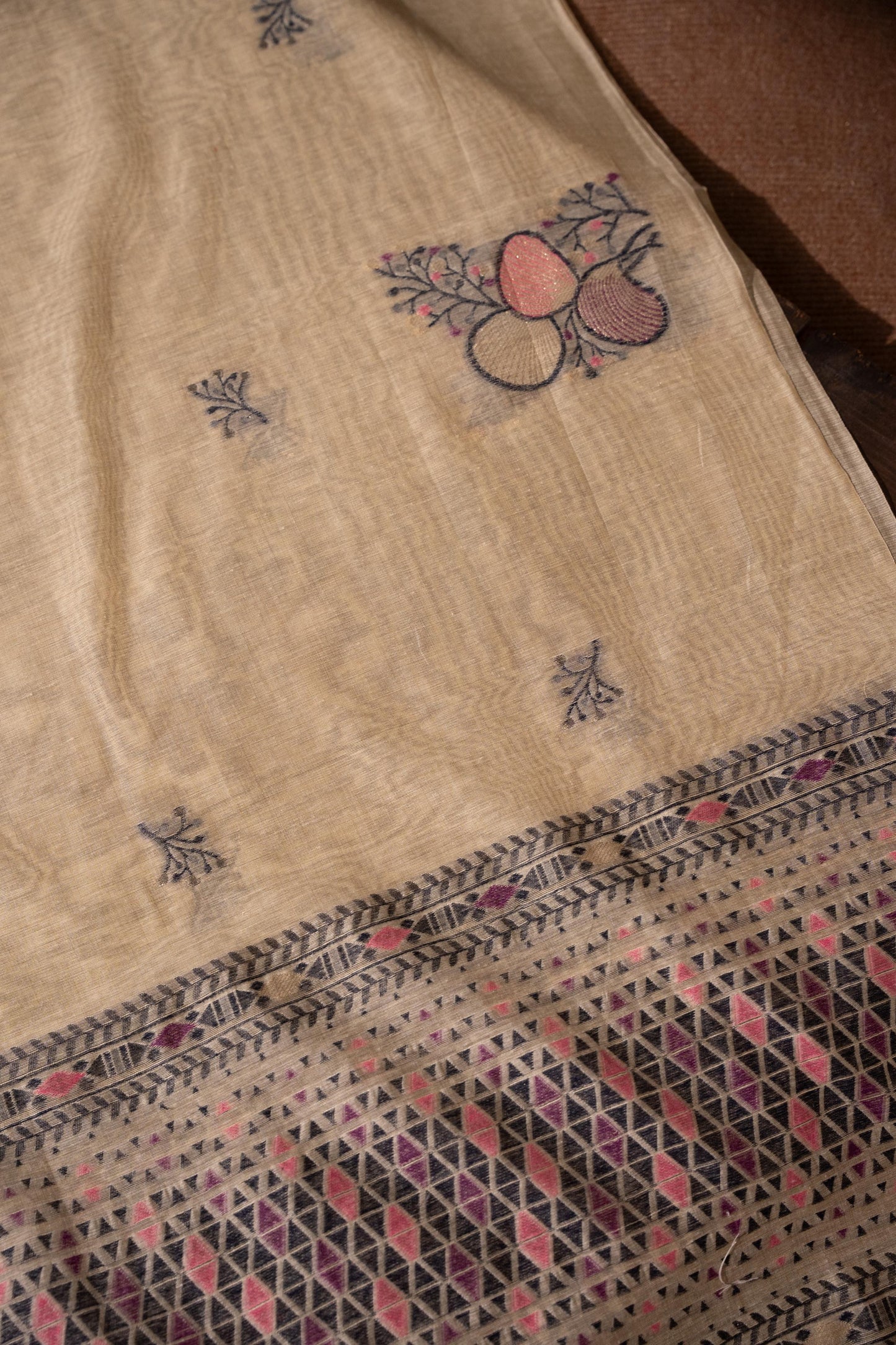 Boho Blossom Yellow Muga Cotton Unstitched Suit Set