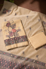 Boho Blossom Yellow Muga Cotton Unstitched Suit Set