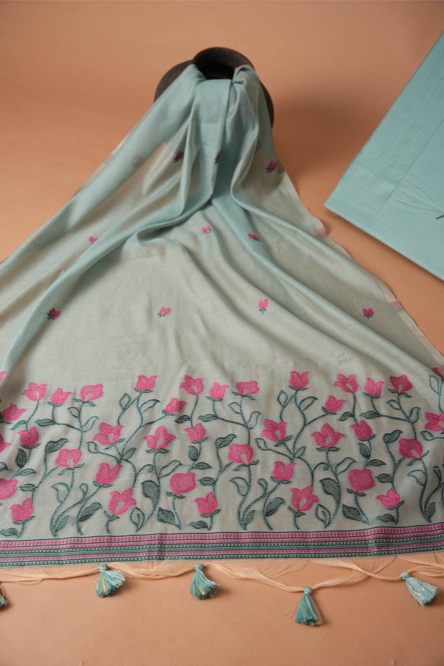 Simply Silk Blue Viscose Cotton Unstitched Suit Set