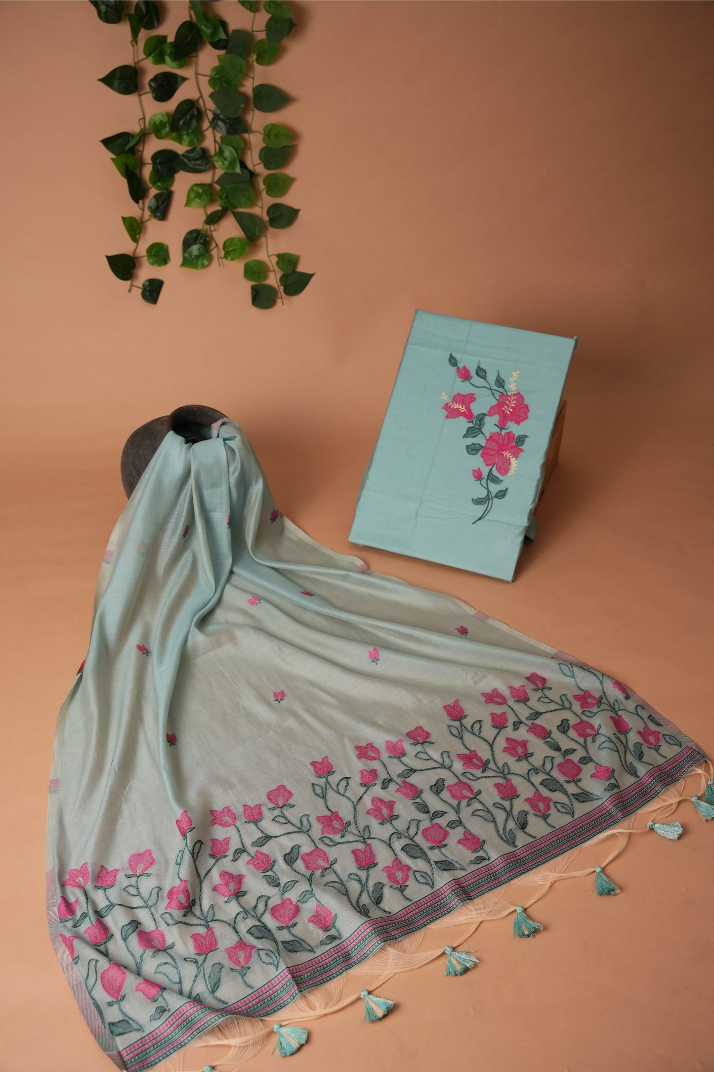Simply Silk Blue Viscose Cotton Unstitched Suit Set
