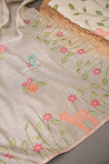 Conscious Couture Beige Viscose Cotton Pichwai Unstitched Suit Set