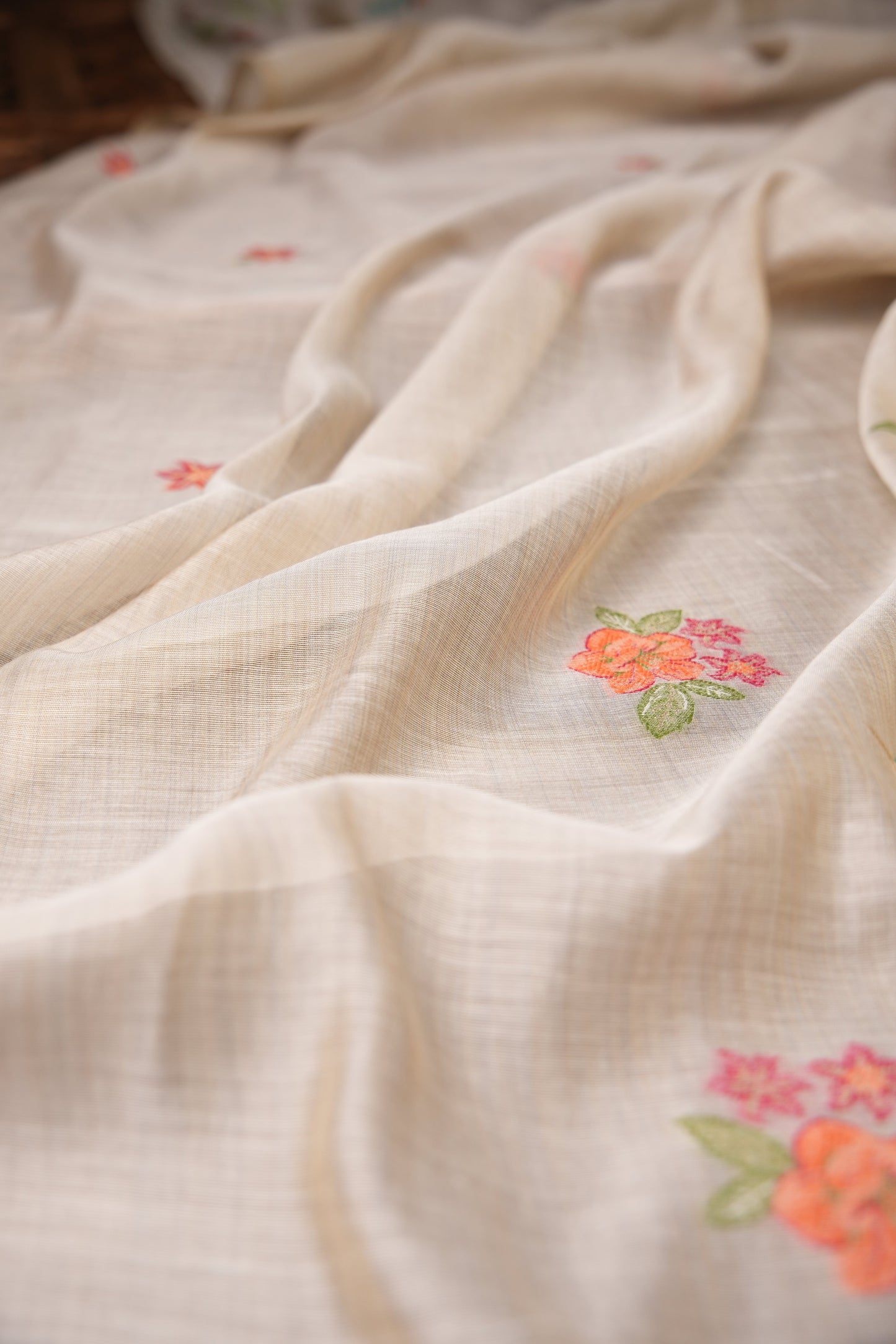 Conscious Couture Beige Viscose Cotton Pichwai Unstitched Suit Set