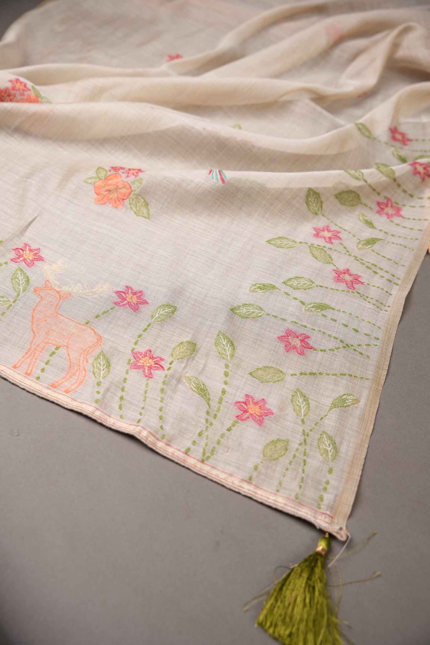 Conscious Couture Beige Viscose Cotton Pichwai Unstitched Suit Set