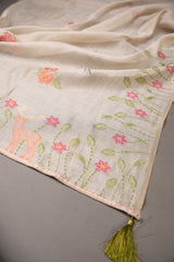 Conscious Couture Beige Viscose Cotton Pichwai Unstitched Suit Set