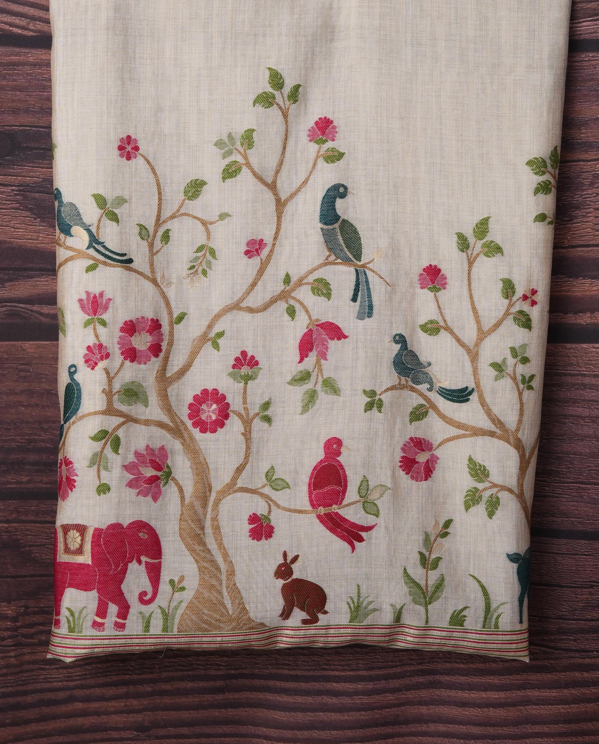 Beast & Beauty Beige Viscose Cotton Unstitched Suit Set