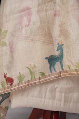 Beast & Beauty Beige Viscose Cotton Unstitched Suit Set