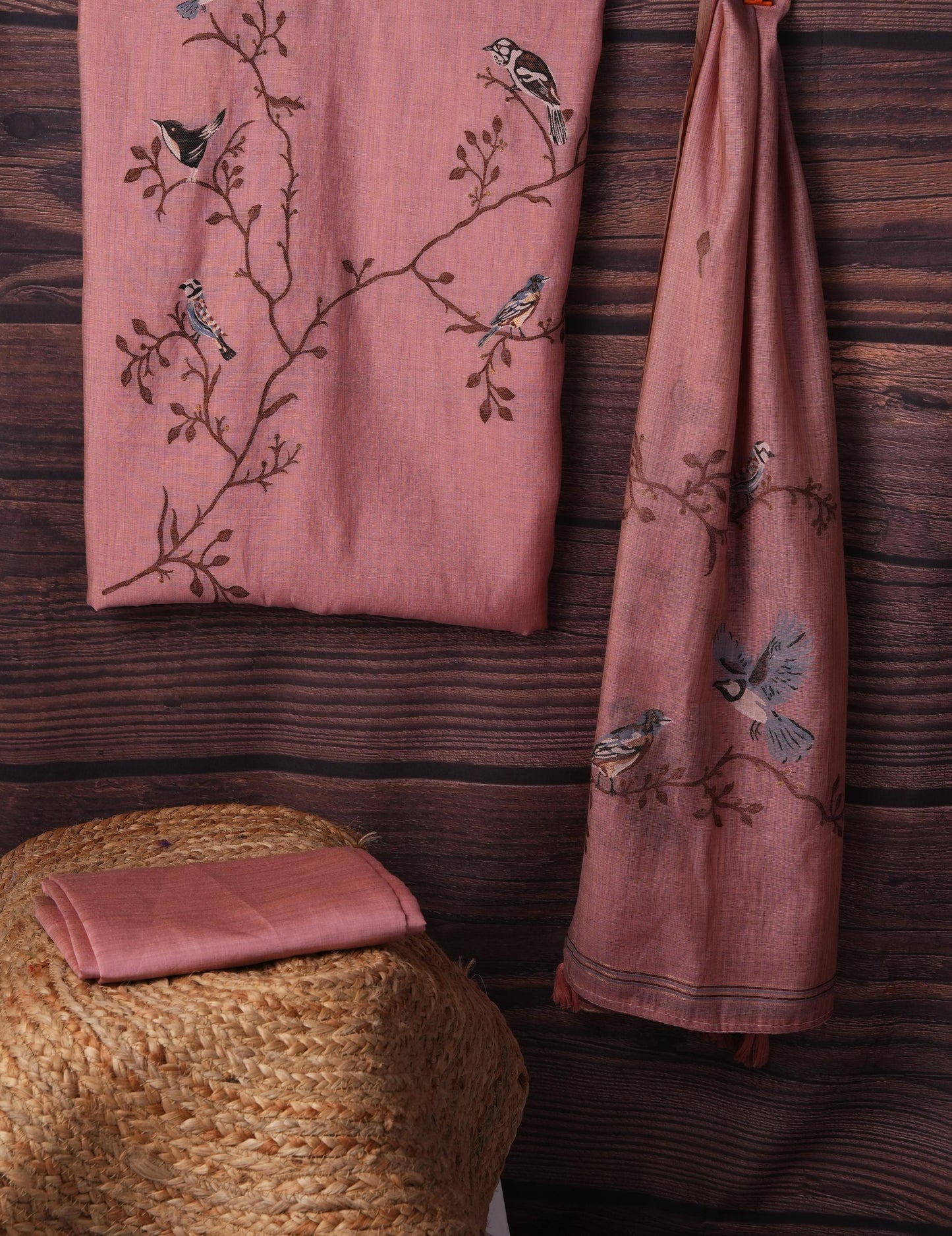 Chirp & Charm Pink Viscose Cotton Unstitched Suit Set