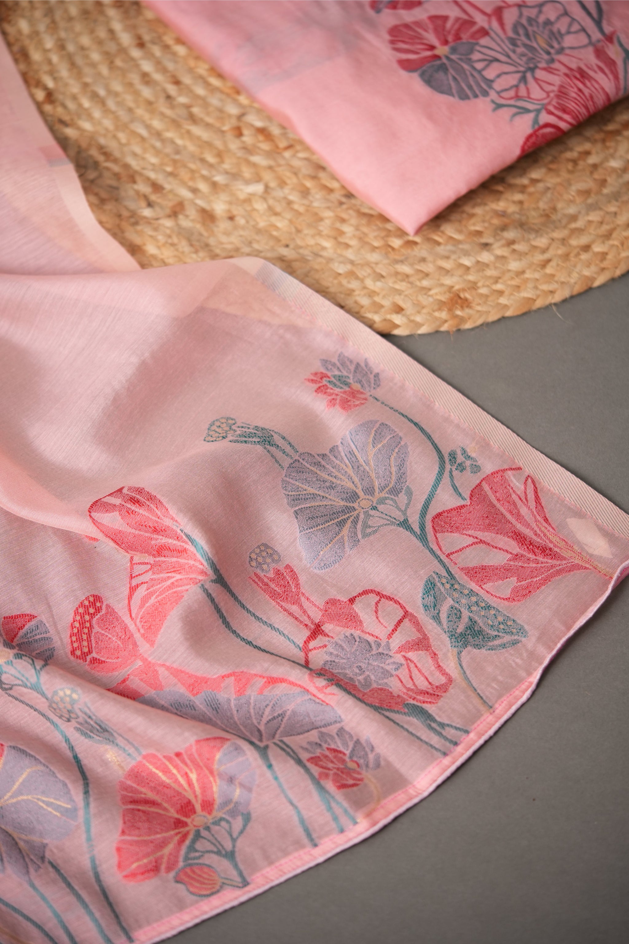 Untamed Beauty Pink Muslin Cotton Unstitched Suit Set