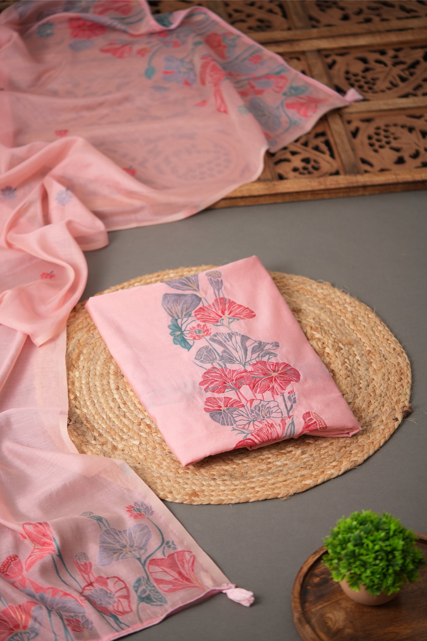 Untamed Beauty Pink Muslin Cotton Unstitched Suit Set