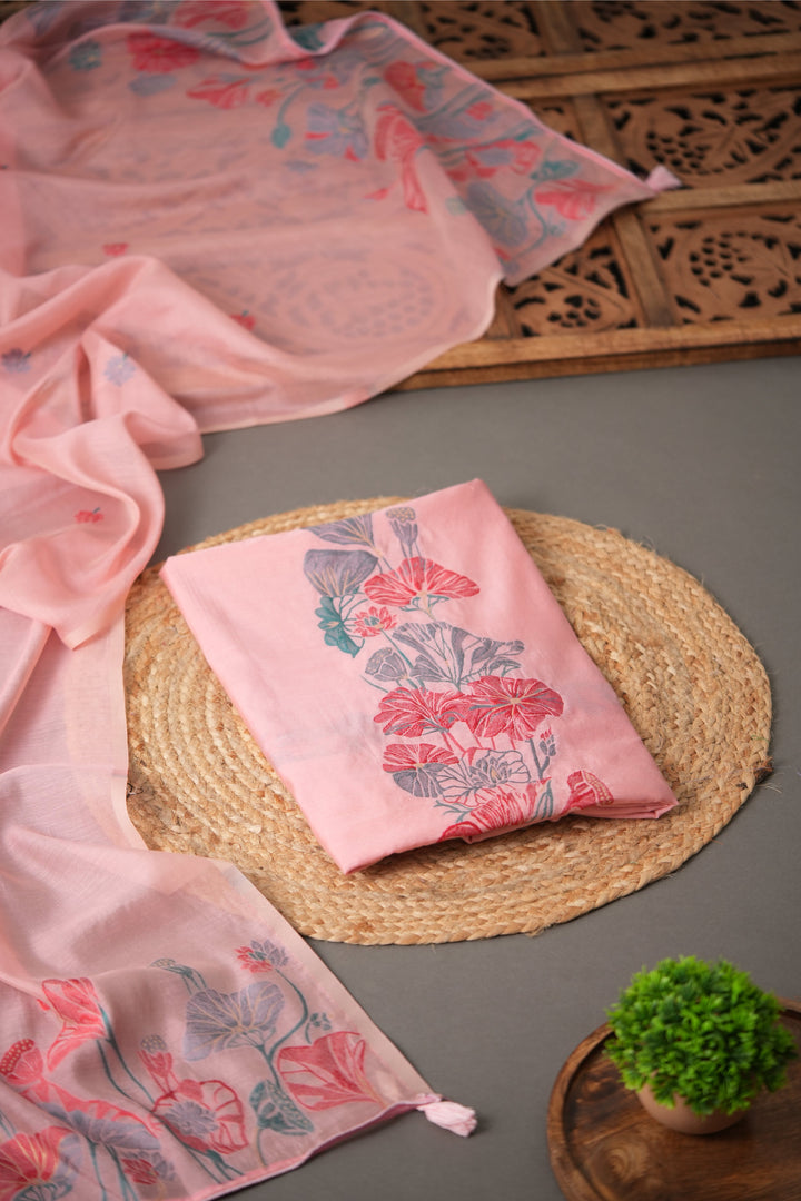 Untamed Beauty Pink Muslin Cotton Unstitched Suit Set
