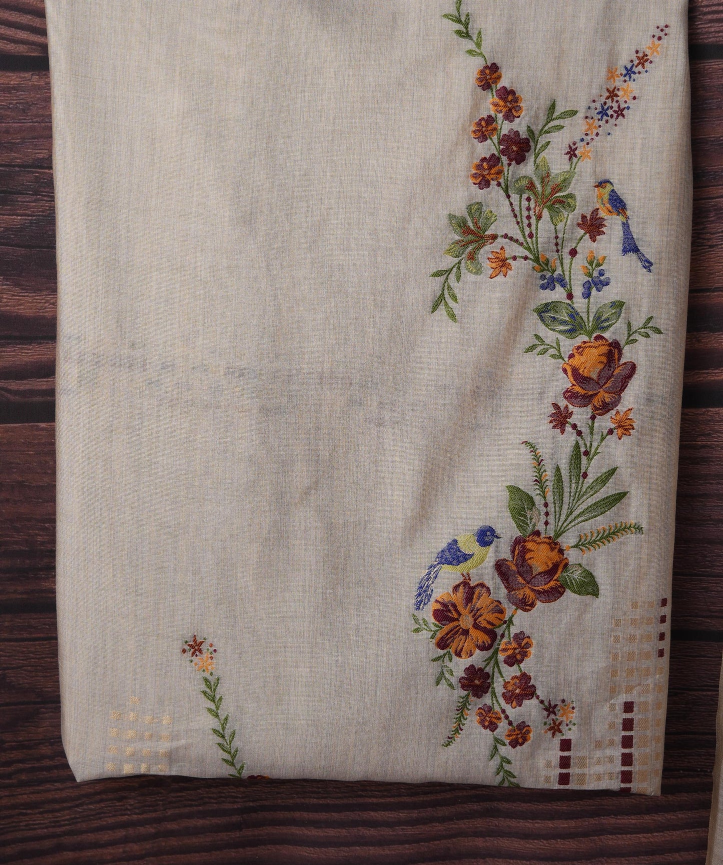 Bare Bloom Beige Viscose Cotton Unstitched Suit Set