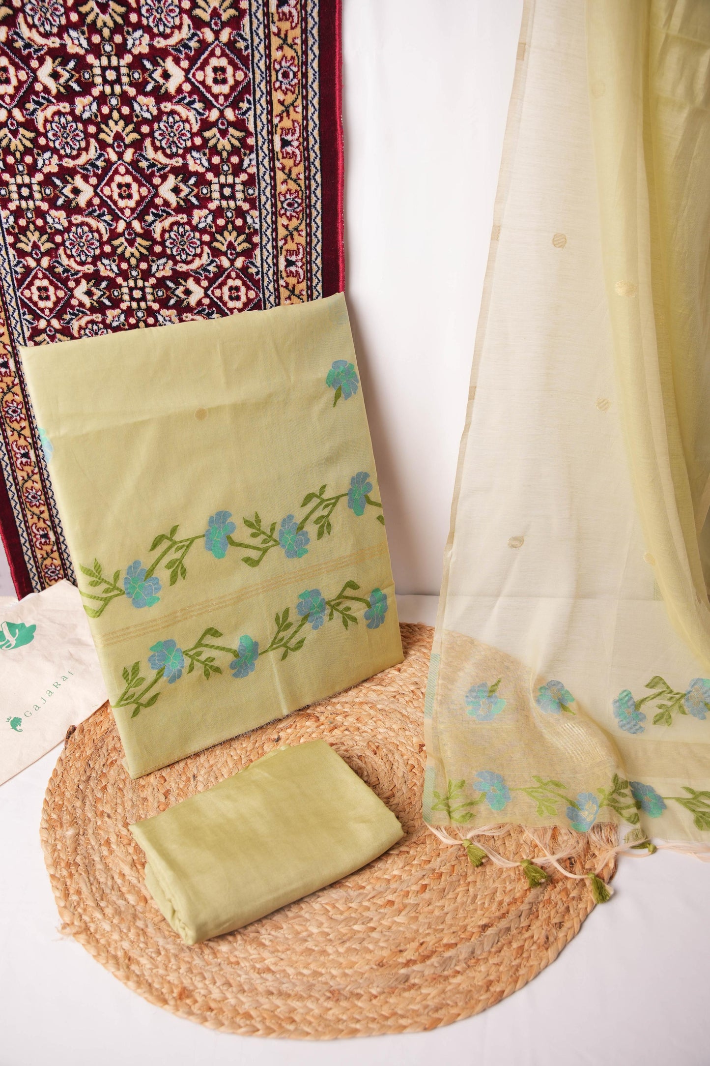 Buttercup Grace Green Viscose Cotton Unstitched Suit Set