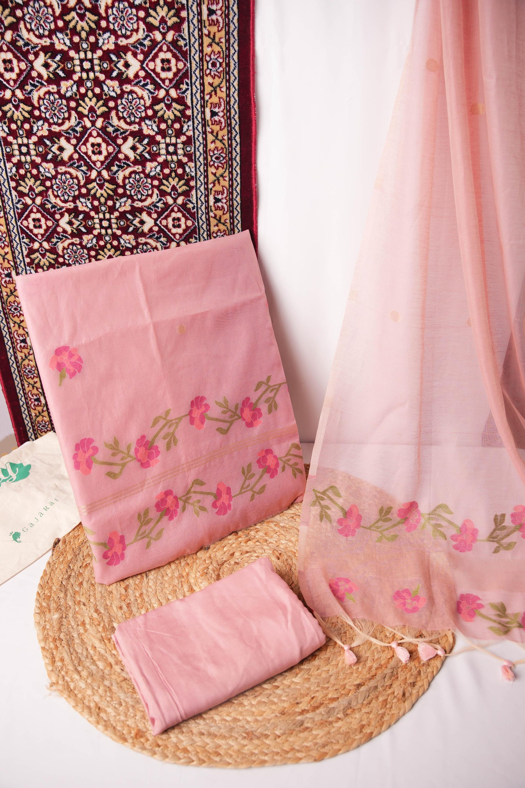 Buttercup Grace Pink Viscose Cotton Unstitched Suit Set