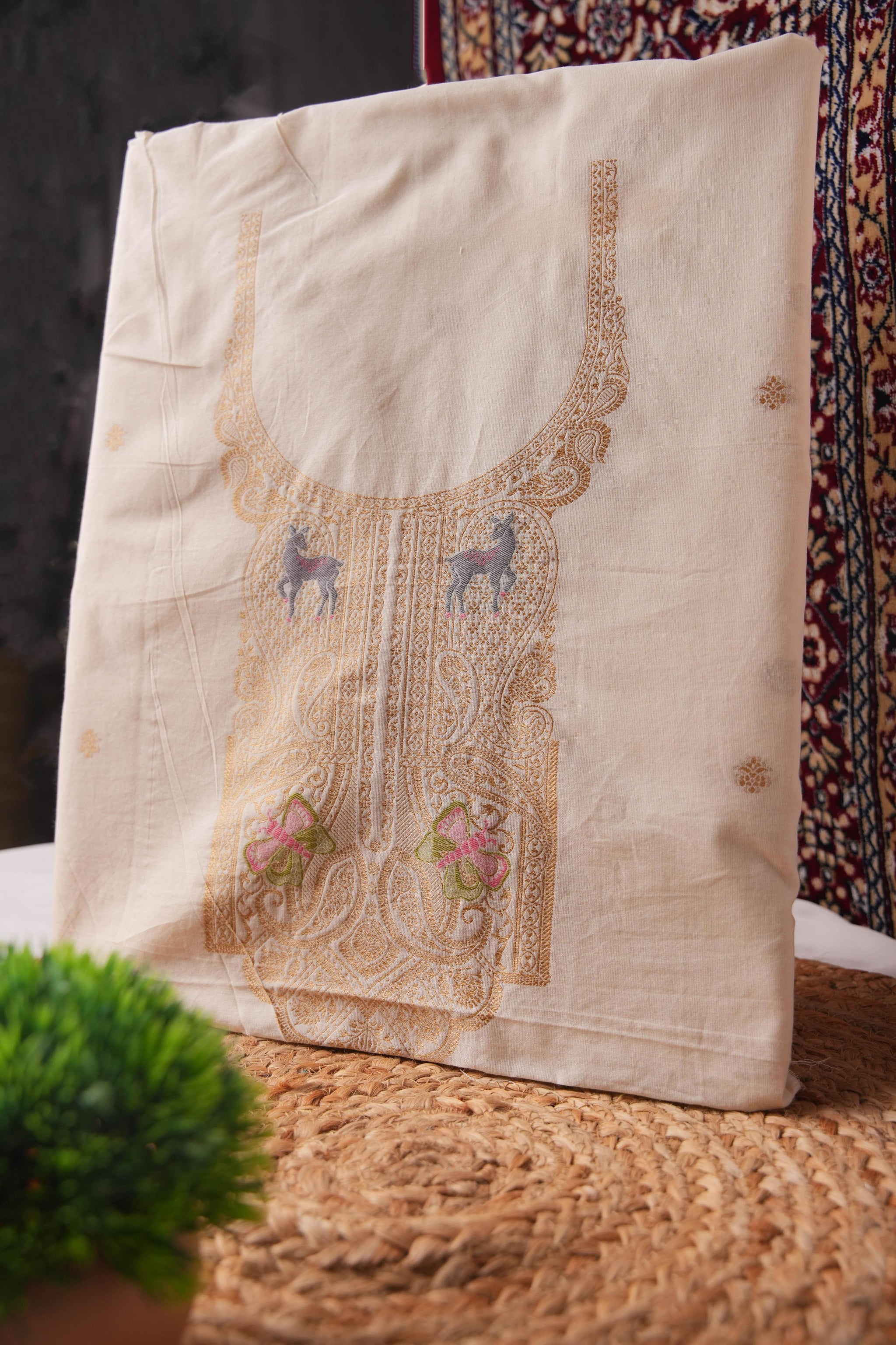 Ethereal Canvas Off-White Pure Cotton Unstitched Suit Set