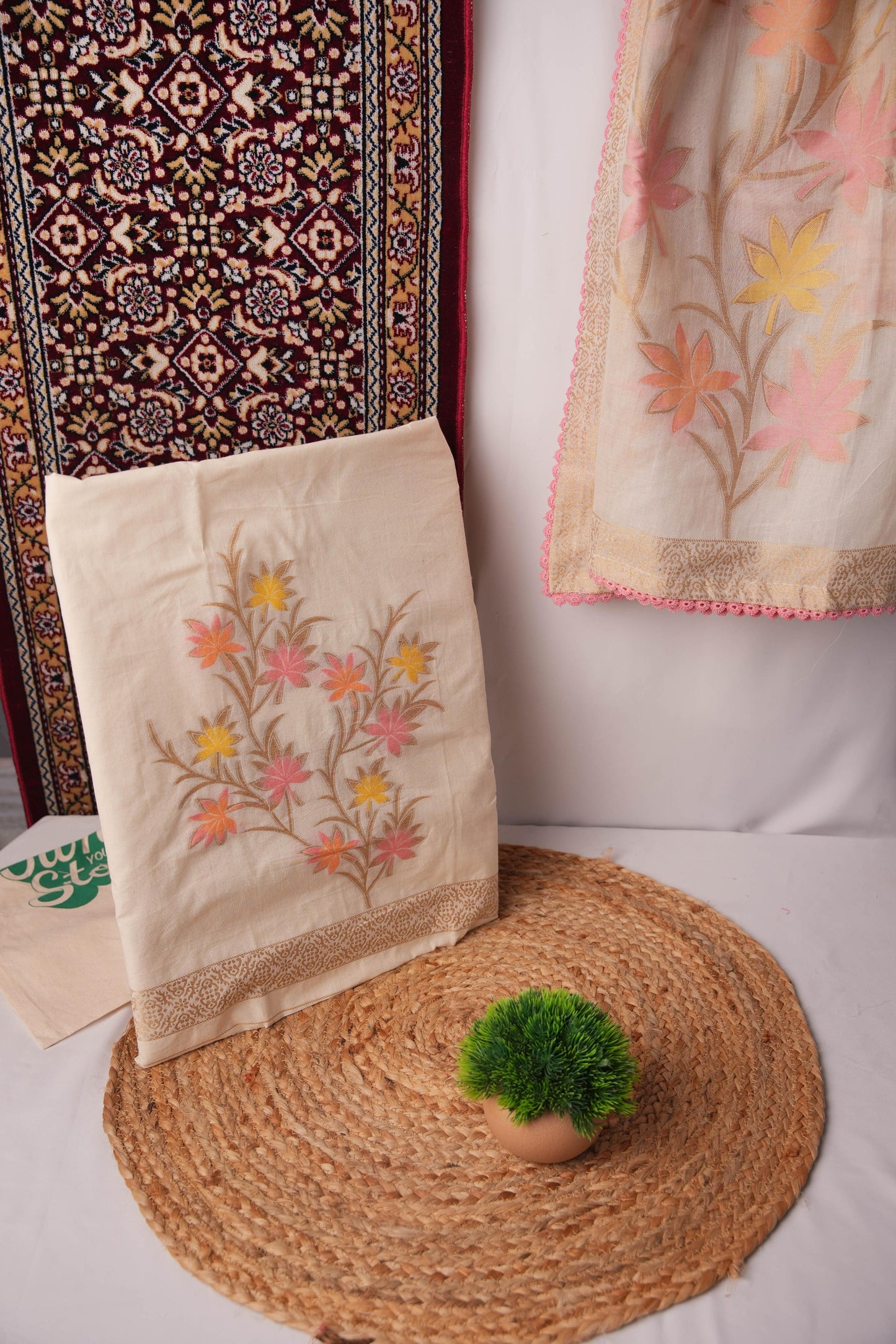 Made for You Off-White Pure Cotton Unstitched Suit Set