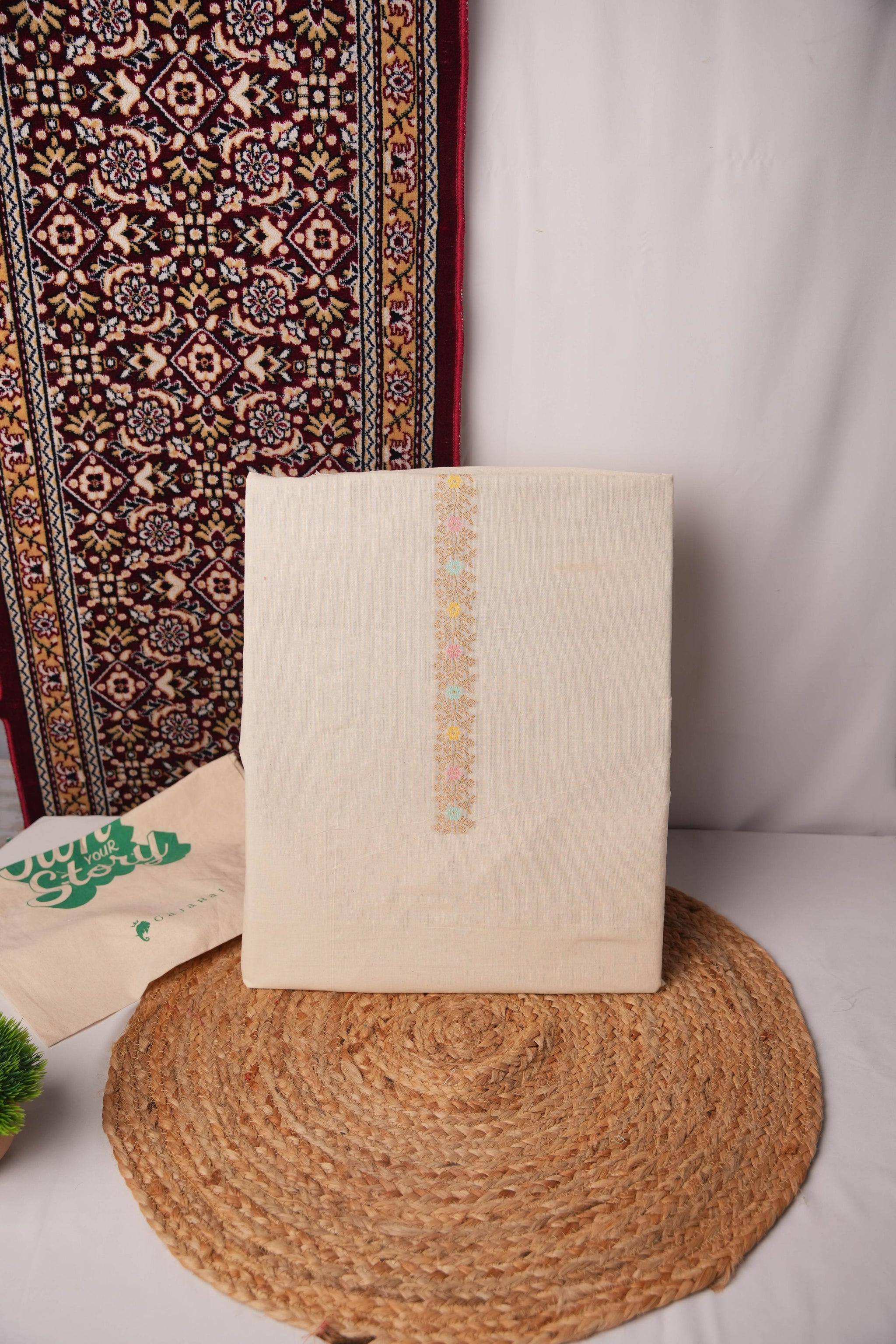 Bare Beauty Off-White Pure Cotton Unstitched Suit Set