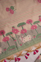 Meadow Weaves Pink Pichwai Jamdani Muga Cotton Unstitched Suit Set