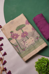 Meadow Weaves Wine Pichwai Jamdani Muga Cotton Unstitched Suit Set
