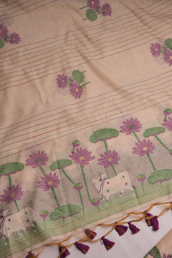 Meadow Weaves Wine Pichwai Jamdani Muga Cotton Unstitched Suit Set