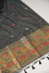 Artivra Black Muga Cotton Unstitched Suit Set