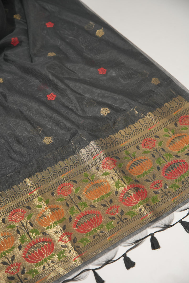 Artivra Black Muga Cotton Unstitched Suit Set