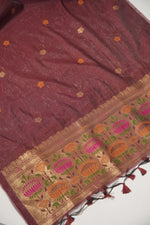 Load image into Gallery viewer, Artivra Maroon Red Muga Cotton Unstitched Suit Set
