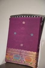 Load image into Gallery viewer, Artivra Wine Muga Cotton Unstitched Suit Set
