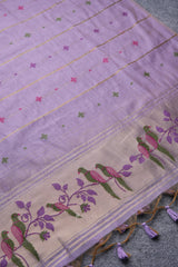 Birds of Feathers Lavender Paithani Muga Cotton Unstitched Suit Set