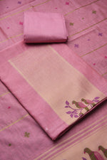 Load image into Gallery viewer, Birds of Feathers Pink Paithani Muga Cotton Unstitched Suit Set
