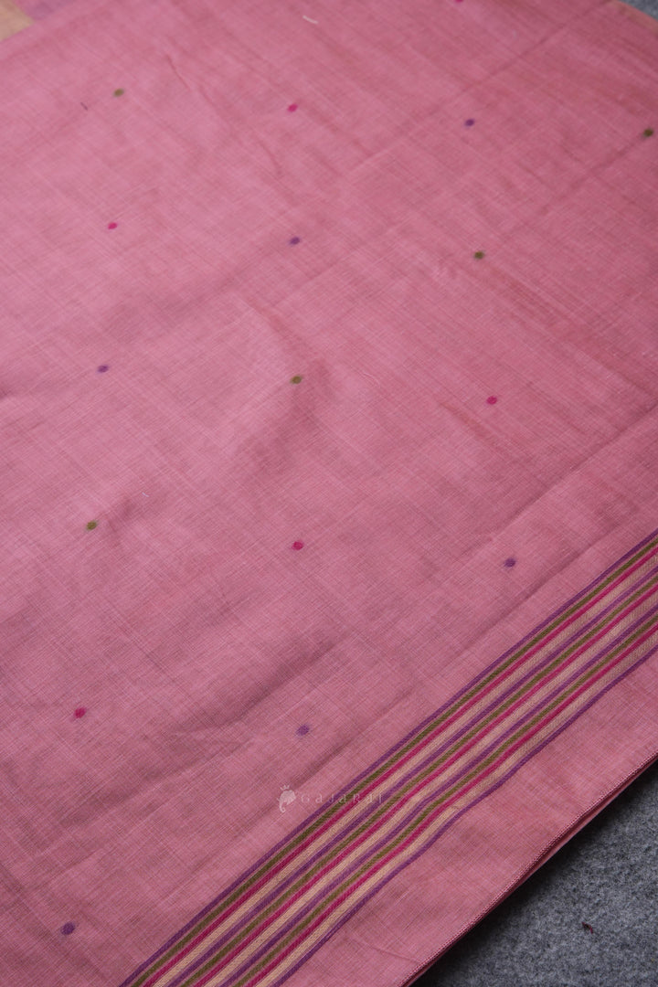 Birds of Feathers Pink Paithani Muga Cotton Unstitched Suit Set