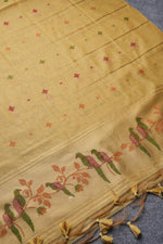 Load image into Gallery viewer, Birds of Feathers Yellow Paithani Muga Cotton Unstitched Suit Set

