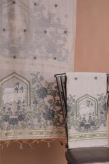 Meadow Motifs Grey Pichwai Jamdani Muga Cotton Unstitched Suit Set