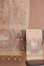 Load image into Gallery viewer, Meadow Motifs Peach Pichwai Jamdani Muga Cotton Unstitched Suit Set
