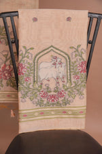 Load image into Gallery viewer, Meadow Motifs Peach Pichwai Jamdani Muga Cotton Unstitched Suit Set
