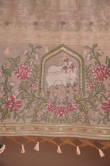 Meadow Motifs Peach Pichwai Jamdani Muga Cotton Unstitched Suit Set