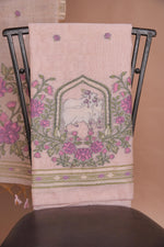 Load image into Gallery viewer, Meadow Motifs Pink Pichwai Jamdani Muga Cotton Unstitched Suit Set
