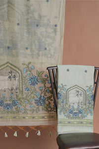 Meadow Motifs Sea Green Pichwai Jamdani Muga Cotton Unstitched Suit Set
