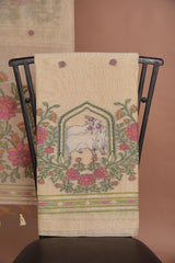 Meadow Motifs Yellow Pichwai Jamdani Muga Cotton Unstitched Suit Set