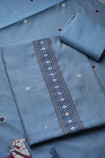 Load image into Gallery viewer, Pasture Luxe Blue Muga Cotton Unstitched Suit Set
