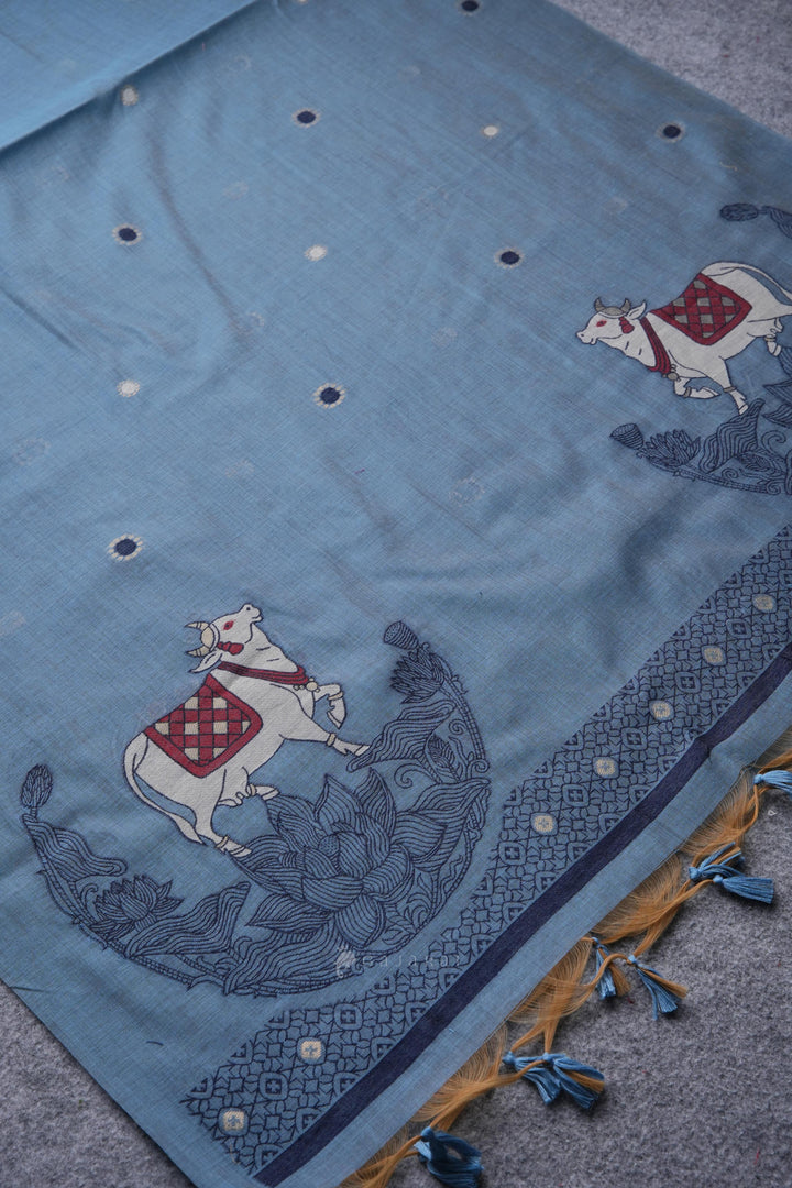 Pasture Luxe Blue Muga Cotton Unstitched Suit Set