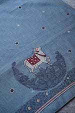 Load image into Gallery viewer, Pasture Luxe Blue Muga Cotton Unstitched Suit Set
