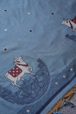 Load image into Gallery viewer, Pasture Luxe Blue Muga Cotton Unstitched Suit Set
