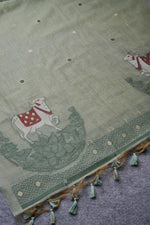Load image into Gallery viewer, Pasture Luxe Green Muga Cotton Unstitched Suit Set
