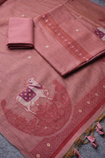 Load image into Gallery viewer, Pasture Luxe Pink Muga Cotton Unstitched Suit Set
