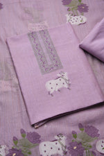 Load image into Gallery viewer, Moo &amp; Muse Lavender Muga Cotton Unstitched Suit Set
