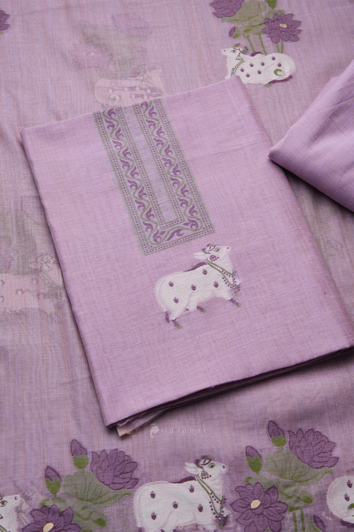 Moo & Muse Lavender Muga Cotton Unstitched Suit Set