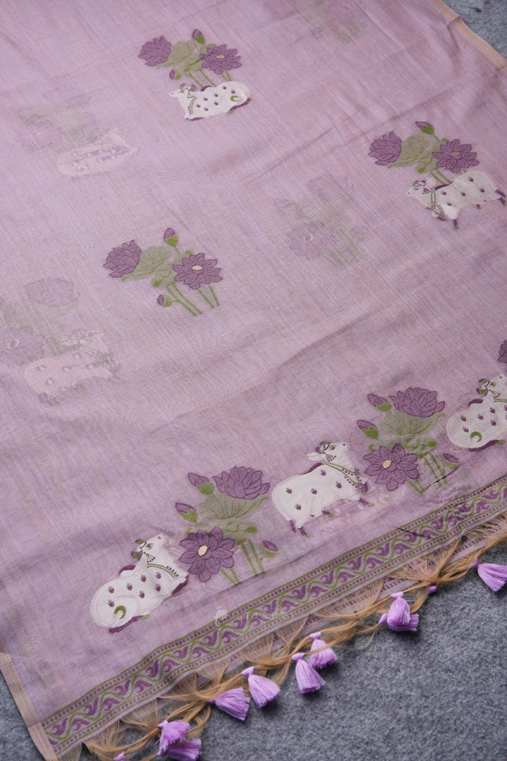 Moo & Muse Lavender Muga Cotton Unstitched Suit Set