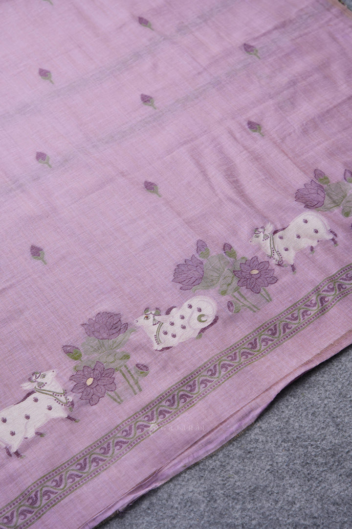 Moo & Muse Lavender Muga Cotton Unstitched Suit Set